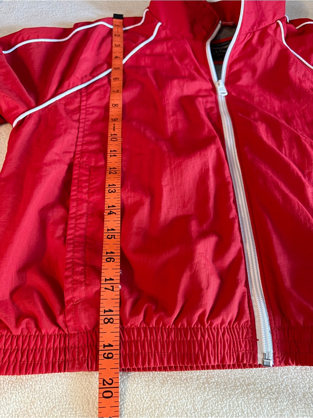 Abercrombie & Fitch Red Cropped Track Bomber Zip Jacket with White Piping - Picture 4 of 6